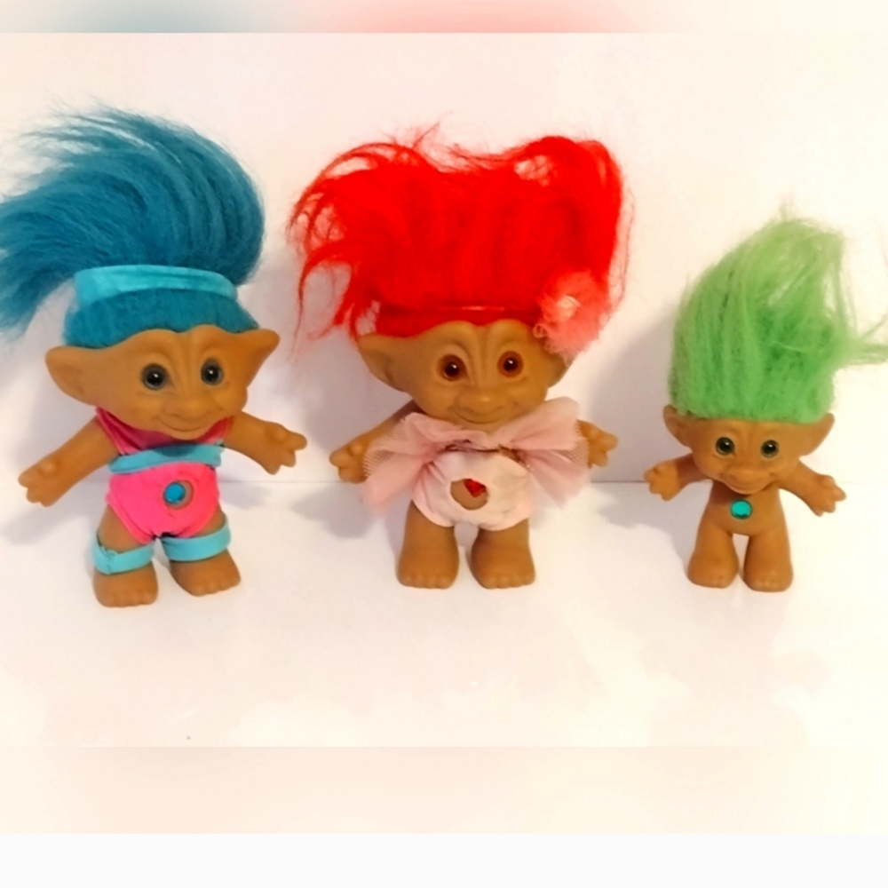 Colorful Vintage Troll Dolls Set Of 3